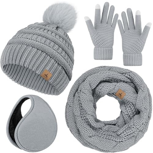 Winter Hat Scarf Gloves and Ear Warmer, Warm Knit Beanie Hat Touch Screen Gloves Set Winter Gifts Neck Scarves for Women - 1