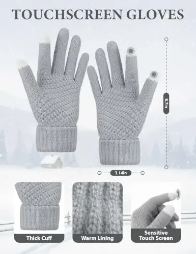 Winter Hat Scarf Gloves and Ear Warmer, Warm Knit Beanie Hat Touch Screen Gloves Set Winter Gifts Neck Scarves for Women - 2