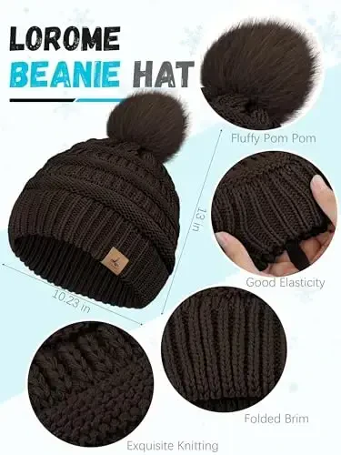 Winter Hat Scarf Gloves and Ear Warmer, Warm Knit Beanie Hat Touch Screen Gloves Set Winter Gifts Neck Scarves for Women - 2