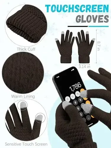 Winter Hat Scarf Gloves and Ear Warmer, Warm Knit Beanie Hat Touch Screen Gloves Set Winter Gifts Neck Scarves for Women - 3