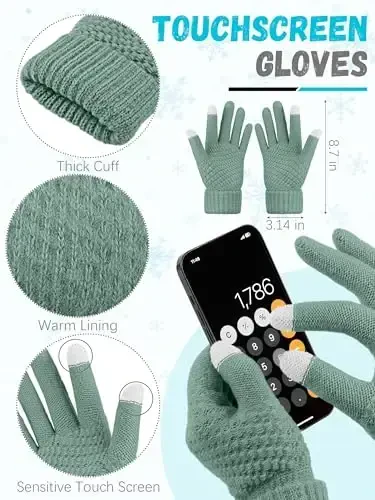 Winter Hat Scarf Gloves and Ear Warmer, Warm Knit Beanie Hat Touch Screen Gloves Set Winter Gifts Neck Scarves for Women - 3
