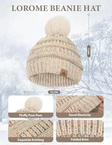 Winter Hat Scarf Gloves and Ear Warmer, Warm Knit Beanie Hat Touch Screen Gloves Set Winter Gifts Neck Scarves for Women - LOROME