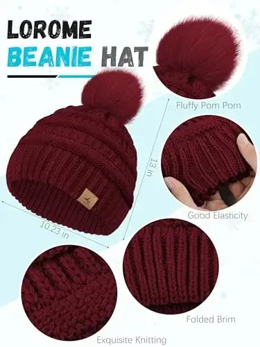 Winter Hat Scarf Gloves and Ear Warmer, Warm Knit Beanie Hat Touch Screen Gloves Set Winter Gifts Neck Scarves for Women - 2