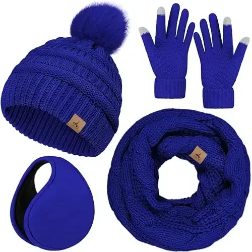 Winter Hat Scarf Gloves and Ear Warmer, Warm Knit Beanie Hat Touch Screen Gloves Set Winter Gifts Neck Scarves for Women - 1