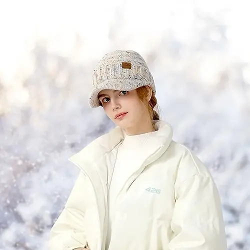 Winter Hats for Women - Thick Warm Stylish Knit Beanie Hat, Soft Stretch Cute Womens Winter Hats with Visor 