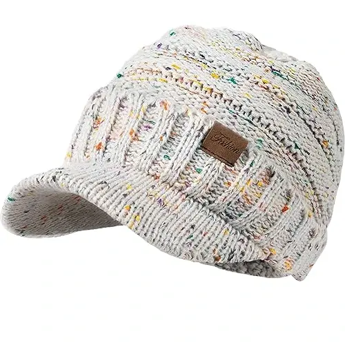 Winter Hats for Women - Thick Warm Stylish Knit Beanie Hat, Soft Stretch Cute Womens Winter Hats with Visor - 2