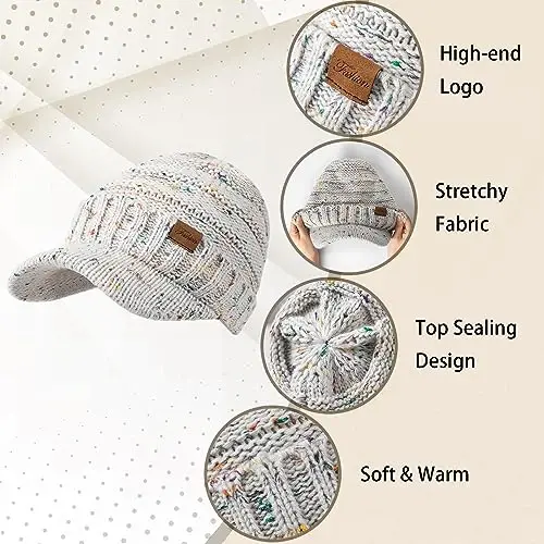 Winter Hats for Women - Thick Warm Stylish Knit Beanie Hat, Soft Stretch Cute Womens Winter Hats with Visor - 5