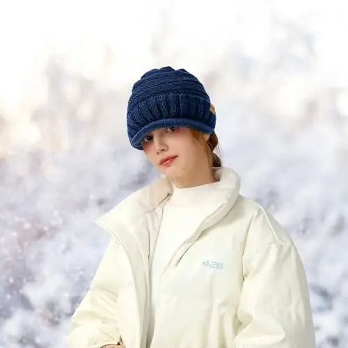 Winter Hats for Women - Thick Warm Stylish Knit Beanie Hat, Soft Stretch Cute Womens Winter Hats with Visor - 6