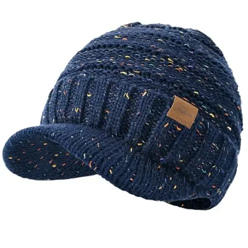 Winter Hats for Women - Thick Warm Stylish Knit Beanie Hat, Soft Stretch Cute Womens Winter Hats with Visor - CLOTHIRILY