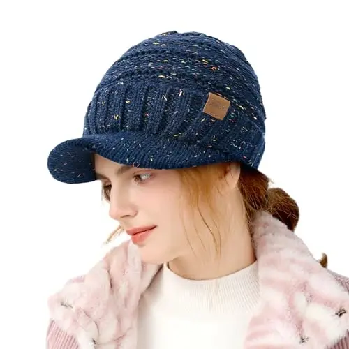 Winter Hats for Women - Thick Warm Stylish Knit Beanie Hat, Soft Stretch Cute Womens Winter Hats with Visor - CLOTHIRILY (1)
