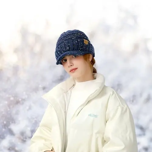 Winter Hats for Women - Thick Warm Stylish Knit Beanie Hat, Soft Stretch Cute Womens Winter Hats with Visor - 7