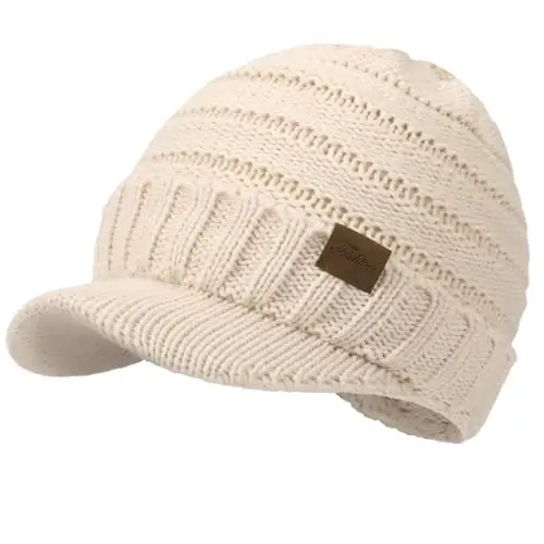 Winter Hats for Women - Thick Warm Stylish Knit Beanie Hat, Soft Stretch Cute Womens Winter Hats with Visor - 1