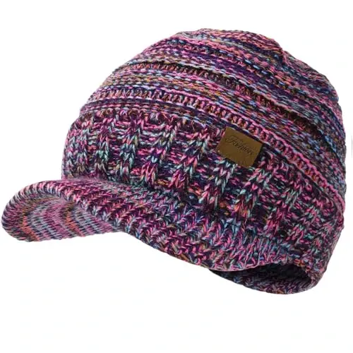 Winter Hats for Women - Thick Warm Stylish Knit Beanie Hat, Soft Stretch Cute Womens Winter Hats with Visor 