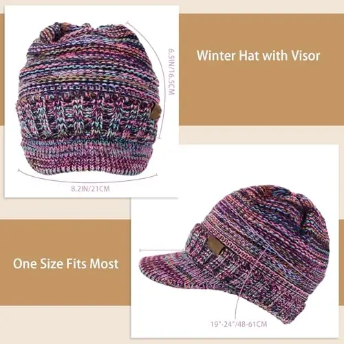 Winter Hats for Women - Thick Warm Stylish Knit Beanie Hat, Soft Stretch Cute Womens Winter Hats with Visor - 3
