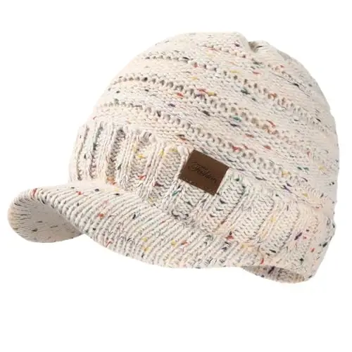 Winter Hats for Women - Thick Warm Stylish Knit Beanie Hat, Soft Stretch Cute Womens Winter Hats with Visor - CLOTHIRILY
