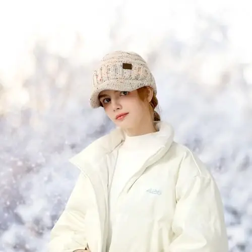 Winter Hats for Women - Thick Warm Stylish Knit Beanie Hat, Soft Stretch Cute Womens Winter Hats with Visor - 7