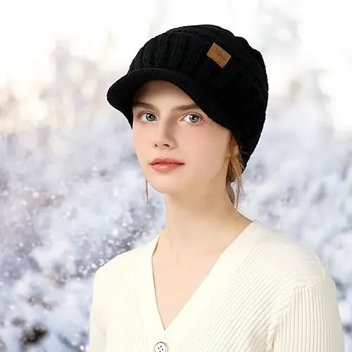 Winter Hats for Women - Thick Warm Stylish Knit Beanie Hat, Soft Stretch Cute Womens Winter Hats with Visor - CLOTHIRILY (1)