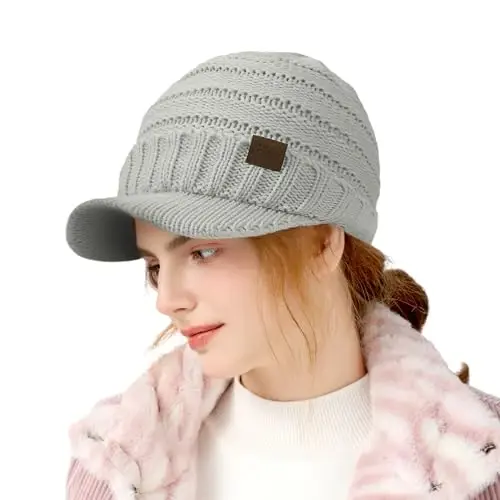 Winter Hats for Women - Thick Warm Stylish Knit Beanie Hat, Soft Stretch Cute Womens Winter Hats with Visor - CLOTHIRILY (1)
