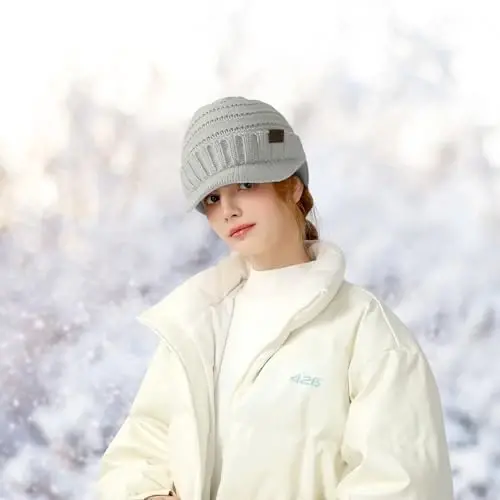 Winter Hats for Women - Thick Warm Stylish Knit Beanie Hat, Soft Stretch Cute Womens Winter Hats with Visor - 6