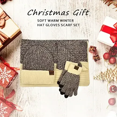 Winter Hats Scarf for Men with Touchscreen Gloves Men's Scarves and Beanie Hat Thermal Glove Set for Men Women - 1