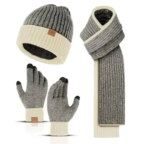Winter Hats Scarf for Men with Touchscreen Gloves Men's Scarves and Beanie Hat Thermal Glove Set for Men Women - 2