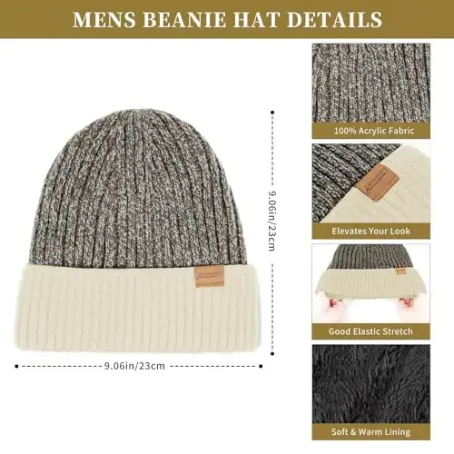 Winter Hats Scarf for Men with Touchscreen Gloves Men's Scarves and Beanie Hat Thermal Glove Set for Men Women - 3