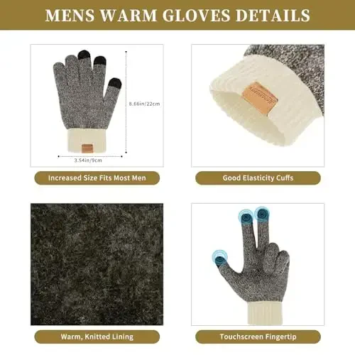 Winter Hats Scarf for Men with Touchscreen Gloves Men's Scarves and Beanie Hat Thermal Glove Set for Men Women - 4