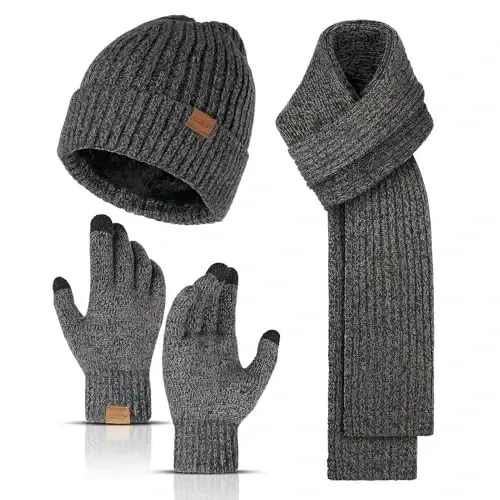Winter Hats Scarf for Men with Touchscreen Gloves Men's Scaves and Beanie Hat Themal Glove Set for Men Women 
