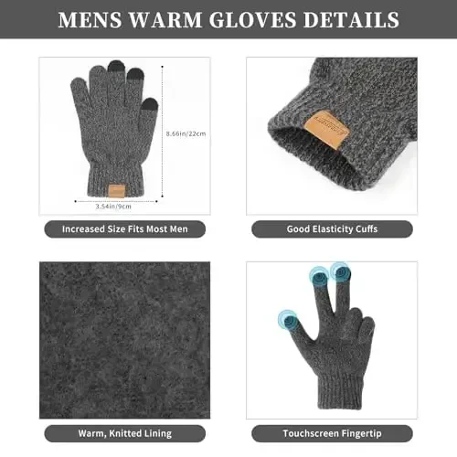 Winter Hats Scarf for Men with Touchscreen Gloves Men's Scaves and Beanie Hat Themal Glove Set for Men Women - 3