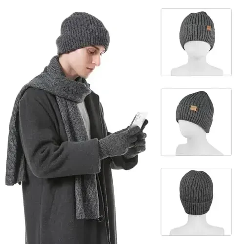 Winter Hats Scarf for Men with Touchscreen Gloves Men's Scaves and Beanie Hat Themal Glove Set for Men Women - 6