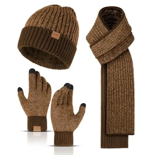 Winter Hats Scarf for Men with Touchscreen Gloves Men's Scaves and Beanie Hat Themal Glove Set for Men Women - 1