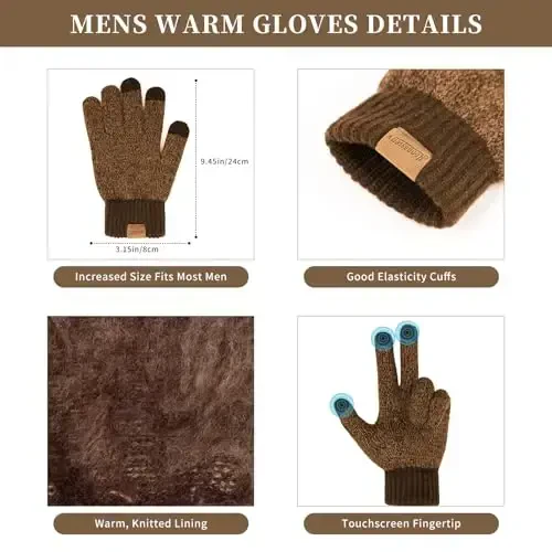 Winter Hats Scarf for Men with Touchscreen Gloves Men's Scaves and Beanie Hat Themal Glove Set for Men Women - 3
