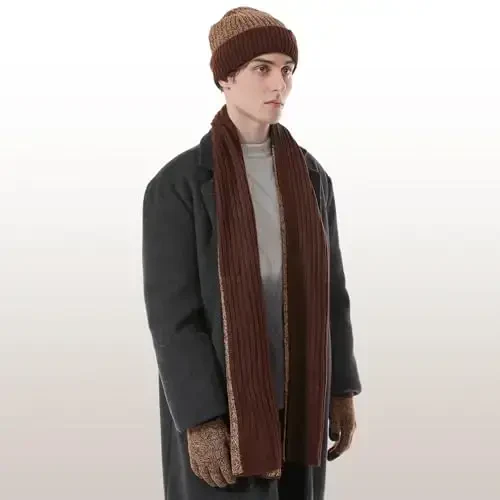 Winter Hats Scarf for Men with Touchscreen Gloves Men's Scaves and Beanie Hat Themal Glove Set for Men Women - 6