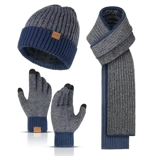 Winter Hats Scarf for Men with Touchscreen Gloves Men's Scaves and Beanie Hat Themal Glove Set for Men Women - 1