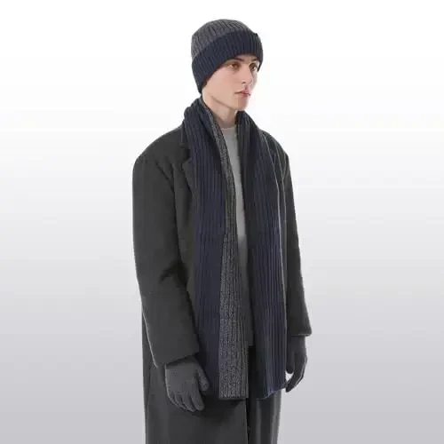Winter Hats Scarf for Men with Touchscreen Gloves Men's Scaves and Beanie Hat Themal Glove Set for Men Women - 6