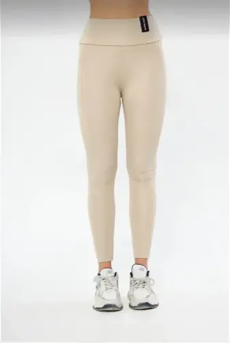 Winter High Waist Shaping and Firming Lycra Brushed Leggings - Beige - 1