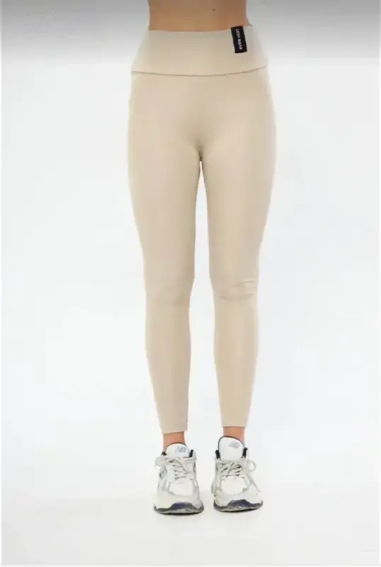 Winter High Waist Shaping and Firming Lycra Brushed Leggings - Beige - BÜYÜKBEDENIZ