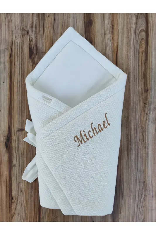 Winter Knit Baby Blanket Ecru Baby Swaddle Hospital Discharge Newborn Gift - 5