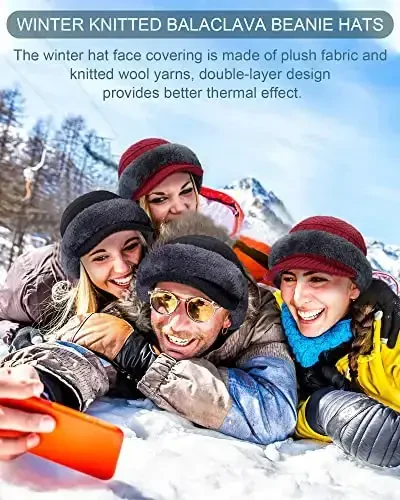 Winter Knitted Balaclava Hat Warm Cycling Face Covering Warmer Knit Hat Winter Neck Gaiter for Outdoor Sports - 1