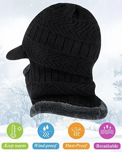 Winter Knitted Balaclava Hat Warm Cycling Face Covering Warmer Knit Hat Winter Neck Gaiter for Outdoor Sports - 4