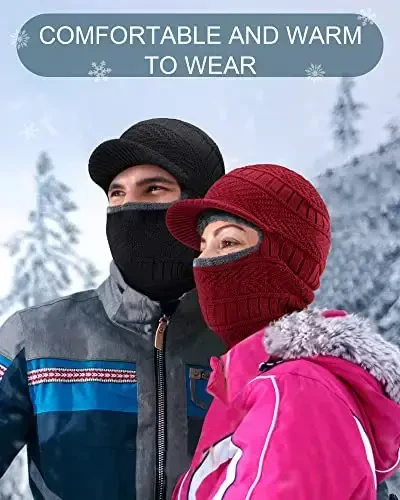 Winter Knitted Balaclava Hat Warm Cycling Face Covering Warmer Knit Hat Winter Neck Gaiter for Outdoor Sports - 6