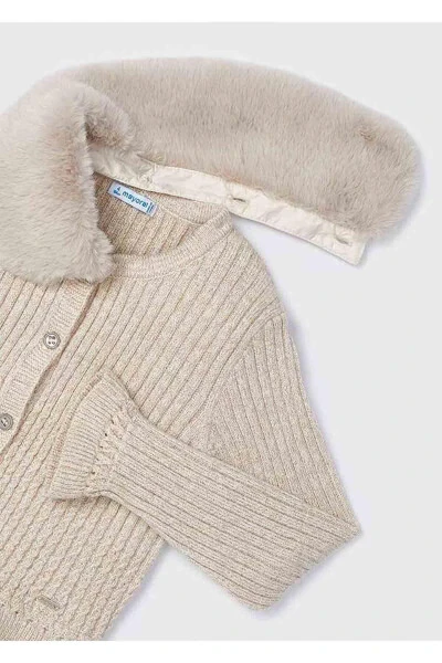 Winter Knitted Cardigan for Girls - Beige - 10