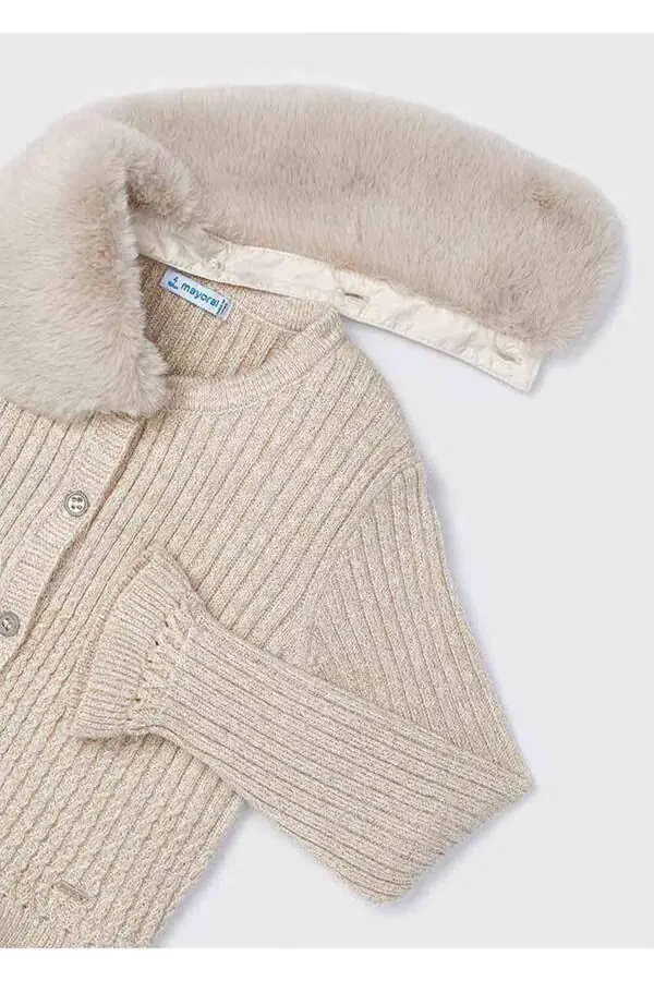 Winter Knitted Cardigan for Girls - Beige - 5