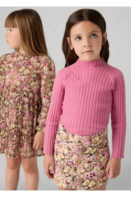 Winter Ribbed Fisherman Sweater for Girls - Pink - 2