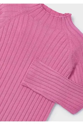 Winter Ribbed Fisherman Sweater for Girls - Pink - 4