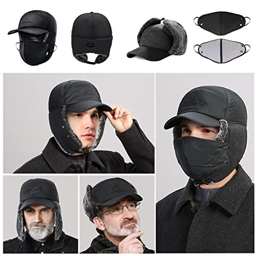 Winter Trapper Hats for Men Warm Trooper Hunting Hat with Ear Flaps Windproof Mask Ushanka Hat for Women - 3