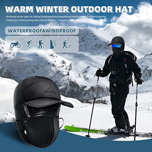 Winter Trapper Hats for Men Warm Trooper Hunting Hat with Ear Flaps Windproof Mask Ushanka Hat for Women - 6