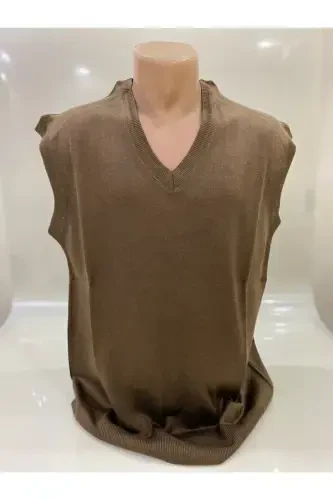 Winter V-Neck Plain Fine Wool Brown Dad Sweater - BURSPA (1)