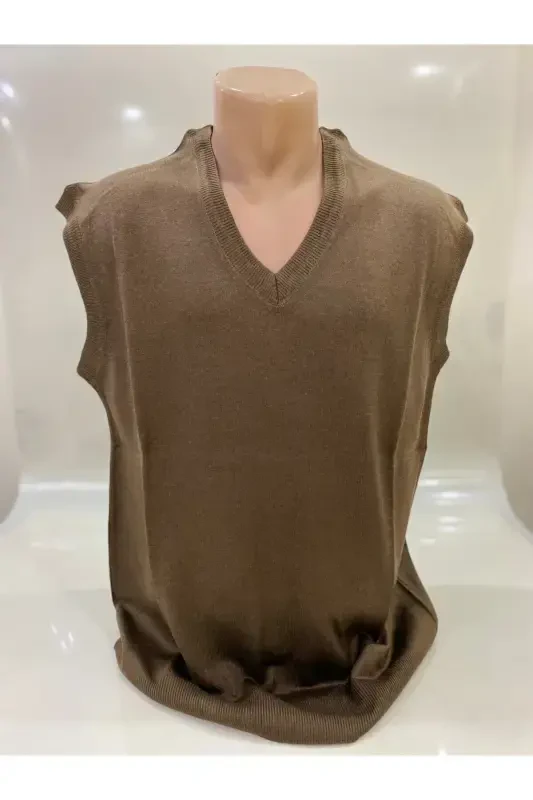 Winter V-Neck Plain Fine Wool Brown Dad Sweater - 2