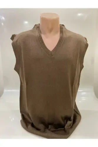 Winter V-Neck Plain Fine Wool Brown Dad Sweater - 3